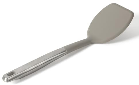 Calphalon Prime Stainless Steel Turner with Taupe Silicone Head, Heat Resistant Kitchen Spatula for Flipping, Cooking, Grilling, and Serving, Durable Non Scratch Cooking Utensil