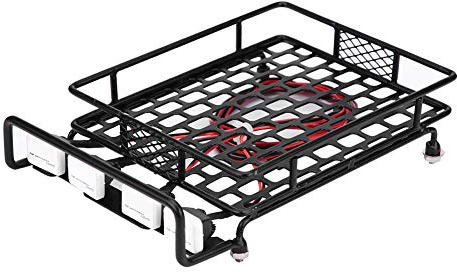 RC Car Roof Rack, Large Size Roof Rack Luggage Carrier with Quadrate LED Light for Axial SCX10 1/10 RC Crawler Car(4 White Light Color)
