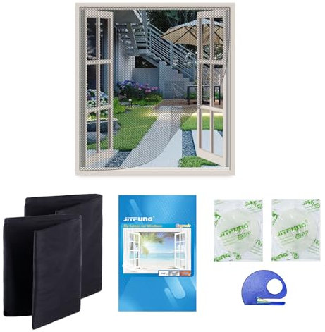 JIT-FUNG Fliegengitter Fenster, Zuschneidbares Moskitonetz, Insektenschutz mit Starkem Klettband [SPURLOS] & Zuschneider, Fliegen Netz ohne Bohren – Schwarz, 180 x 155 cm (Bienenwabe, 2er-Set)