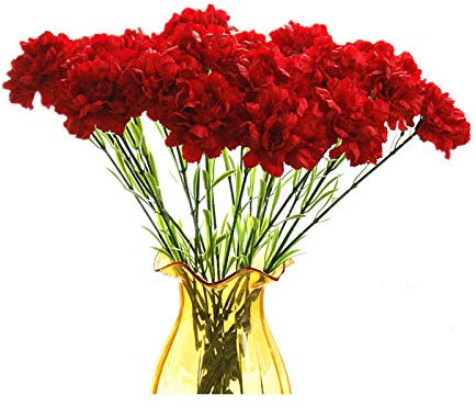 Rikyo 50cm rot Blumensträuße,10 Stängel-Nelken, kein Verblassen künstliche Blumen, Seidenblüten, künstliche Blumen für Hochzeit, Party,Zuhause, Büro, Restaurant, Tischdekoration, Dekoration