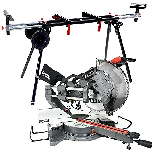 Excel 305mm Mitre Saw 240V Sliding Double Bevel 1800W with Universal Wheel Stand
