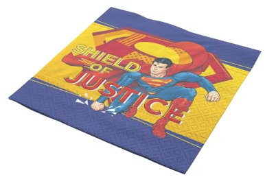 Party Factory `Superman´ 20 Papier Servietten, 33x33cm, bunt, 3-lagig, Einwegservietten für Kindergeburtstag oder Mottoparty