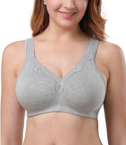 DotVol Damen BH Spitze Baumwolle Bequem Unterwäsche Größe Größen Vollschallen Ohne Bügel Mimimizer Bra(95D, Grau)