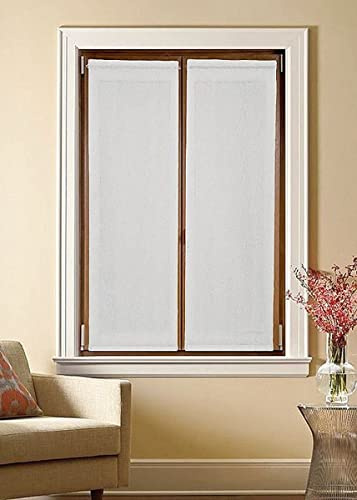 mauro Paire Droite Passe Tringle Vitrage pour fenêtre et Porte Largeur 35/45/50/55/60/65/70/80 voilages prêt-à-Poser-Tissu Effet Lin Blanc naturela-55x225