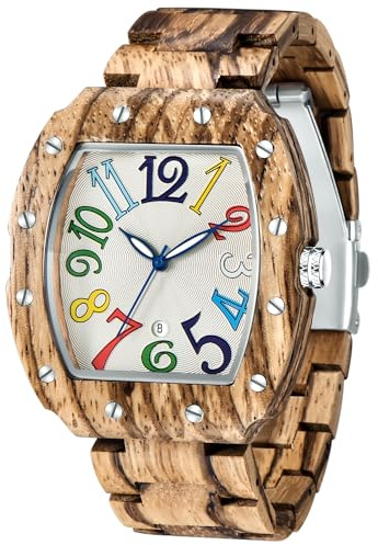 Tiong Wooden Watches for Women Men Inverted Geometric Zebra Wood Watch Unique Elegant Quartz Wooden Wrist Watch Hand-Made with Bamboo Bracelet Unisex