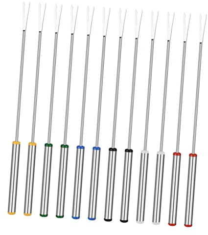 CIYODO Fonduegabeln Edelstahl 24cm 12 Stück Dessertgabeln mit Hitzebeständigem Griff für Käsefondue Schokoladenfondue Marshmallows Bbq Outdoor Aktivitäten Zufällige Grifffarbe