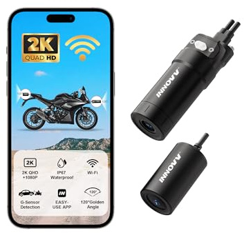 INNOVV K6 bilkamera motorcykel, dubbla kanaler QHD 2K 1080P, IP67 vattentät minimotorcykelkamera med WLAN, 120¡ã Gyllene ängel, G-sensordetektering, stöder 256 GB (SD-kort ingår ej)