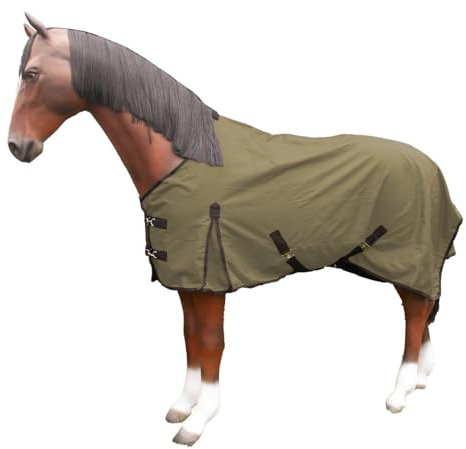 Brama-West Regendecke Pferd Rain - Weidedecke mit Fleece Futter - 600DEN - Wasserdicht - Olive (145)
