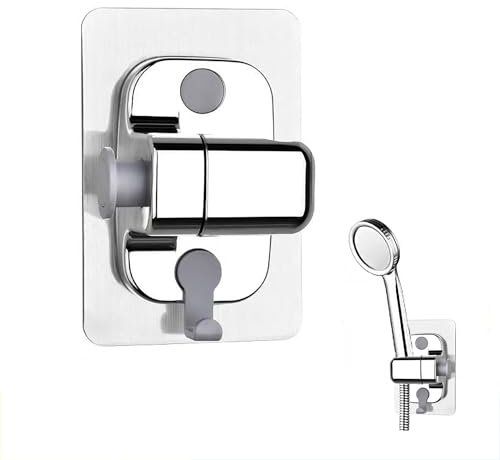 Soporte de ducha ajustable,Soporte De Ducha No Poroso,Soporte de ducha de mano,Ajustable Sin Taladro 360 Pared Adhesivo(Plata)