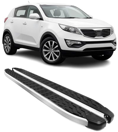 OMAC ALU Estribos Laterales Faldones Compatible con Kia Sportage 2010-2015 Negro Plata