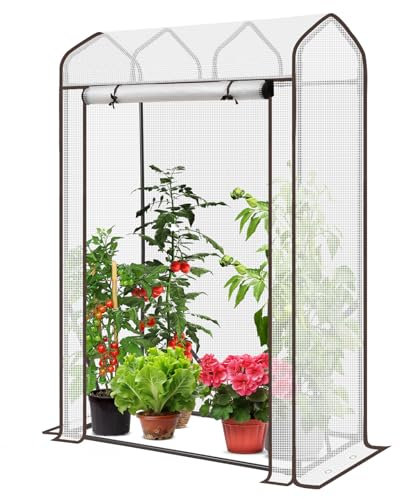 Sekey Petite serre à tomates - 150 x 100 x 50 cm - Mini serre en film pour serre à tomates - Pour balcon et jardin - Toit incliné - Serre en film plastique stable - Résistante à l'hiver - Blanc