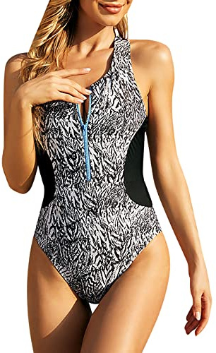 Genérico Tanga Bikini BañAdor Mastectomia Summer Beach Surf Traje de baño Sexy Color a Juego Estampado Cremallera SPA Traje de baño BañAdores Natacion Mujer BañAdores Mujer Negro (Black, XL)