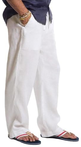 Hombres o Mujeres Casual 100% Algodón Pantalones para Yoga Pantalones Playa Tener Puesto Blanco M