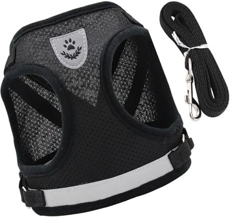 Dokeno Katzengeschirr mit Leine Set Katzenleine mit Geschirr Ausbruchsicher für Katzen Weich Mesh Westen Geschirre mit Leuchtstreifen für Outdoor Training Gehen (S)