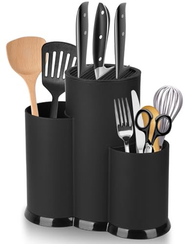 KOMABLEN 3 in 1 Ceppo Coltelli da Cucina Vuoto, Universale Porta Coltelli Cucina Rotondo Senza Coltello, Portacoltelli da Cucina con Foro Scarico Porta Utensili da Cucina per tutti i coltelli da