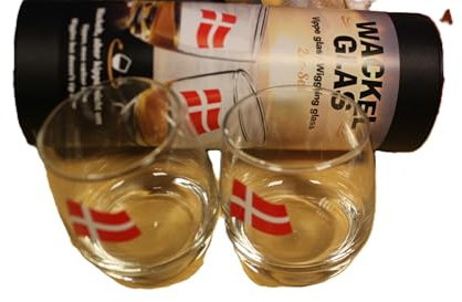 GILDE – 47472-set med 2 vinglande glas från Danmark, 2 glas i en cylinderlåda med etiketter, glas: H 8,5 cm D 7,5 cm kapacitet ca 200 ml, diskmaskinssäker
