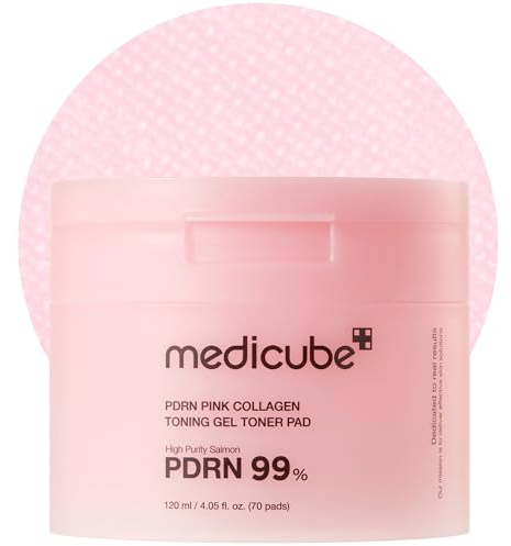 Medicube Salmon DNA PDRN Pink Kollagen Jelly Pad – Gel-Tonerpads mit Niacinamid, Madecassosid & Retinol – Beruhigende Pflege, Strahlkraft & Ausgleich des Hauttons – Koreanische Hautpflege – 70 Pads