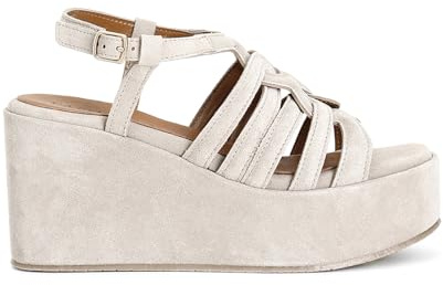 CAFèNOIR - Sandali con Zeppa 9.5 cm in Pelle Scamosciata a Gabbia, Sandalo Estivo Colore Sabbia con Soletto in Pelle, Scarpa con Zeppa Alta Elegante e Comoda