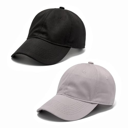 ATSNOSH 2 gorras de béisbol para hombre y mujer, gorra de béisbol de algodón, gorra de sol, gorra con visera, gorra deportiva ajustable, gorra de béisbol para correr, Negro y gris., Talla única