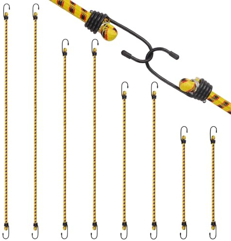 AWBEOT 10 Pezzi Corde Elastiche con Gancio, 4 Misure di Corda Elastica con Gancio,40/60 / 80/100 CM, Ganci Elastici, Cinghie Elastiche con Ganci per Teloni, Portapacchi,Campeggio,Auto,Bici, Giallo
