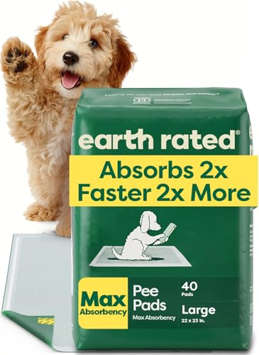 Earth Rated Max Absorbency - Almohadillas para orina de cachorros para perros absorben 2 veces más rápido y 2 veces más, a prueba de fugas, control de olores, sin perfume, grande, 22 x 23 pulgadas, 40