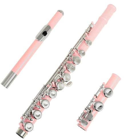 Flöjt Öppna hål C tangent musikflöjt försilvrad professionell(Pink)