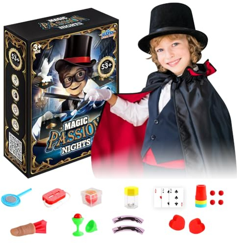 ZesGlyxyr Coffret de Magie Enfant - Magie Jeux pour Enfant avec Baguette Magique et Instructions,90+ Tours Magiques, Jouet Cadeaux pour Garçons Filles Tout-Petits Débutants-B