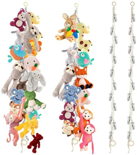 2 Piezas Organizador Peluches Incluye 20 Pinzas, Macramé de Felpa | Organizador de Juguetes Bohemio para Guardería en La Pared Ideal para Colgar Peluches Mantas Corbatas Calcetines (Blanco)