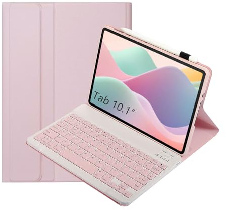 leleyo Funda Teclado para Lenovo Tab de 10,1 Pulgadas Slim Cover con Teclado inalámbrico magnético extraíble QWERTY para Lenovo Tab,Rosa
