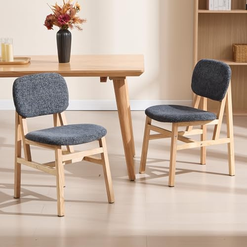 chairus Chenille Dining Chairs 2pcs, Comfy Backrest & Solid Wood, Gray | Chenille Upholstered Cushion, Solid Wood Frame, Retro Minimalist Style, for Dining Room/Kitchen