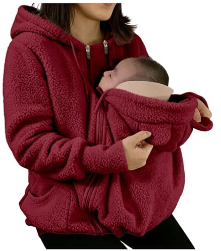 Générique Veste de maternité d'hiver polaire avec insert amovible pour bébé, capuche et poches partagées - Manteau chaud en coton doux pour allaitement et extérieur, confortable et fonctionnel