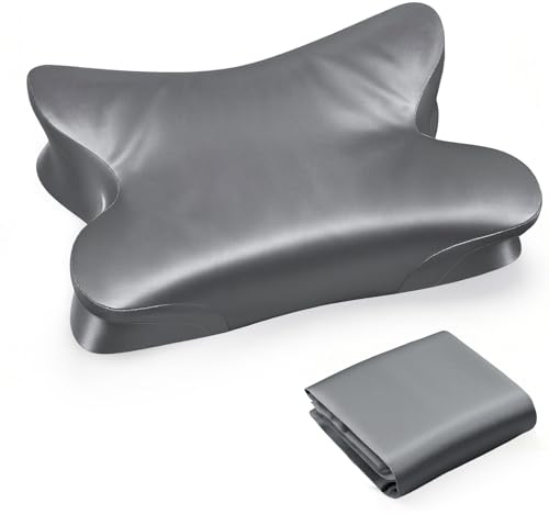 Hahafelt Satin Cervical Pillowcase for Pain Relief (Only Pillowcase) Ergonomic Neck Pillow Case with Zipper Pillow Cover Smooth & Soft for Side Back Stomach Sleepers(Butterfly Style,Dark Gray)