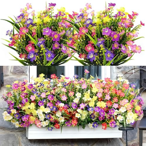 HHDESHSL 8 Piezas Flores Artificiales Exterior, Arbustos Resistentes a los Rayos UV, Plantas Artificiales Exterior, Flor Falsa Decorativas Exterior para Jarron, Jardinera, Balcon, Centro de Mesa