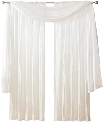 Elrene Home Fashions Athena Faux Crushed-Silk Window Curtain Panel and Valance Set, 52x84 (2 Panels) & 1 Valance, White