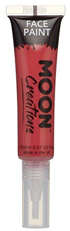 Moon Creations Face & Body Paint Tubes with Brush Applicator | Red | 15ml | Ready to Use | Cruelty Free, Made in UK | Face Paint for Kids, Adults, Fancy Dress, Festivals, Halloween