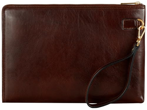 Time Resistance Pochette en cuir pour homme - Organisateur Poignet Sac Mallette - Fait à la main en Italie - Marron