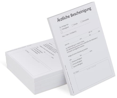 notizblock24 Bescheinigung für Ärzte, 5 Blöcke, je 50 Blatt, A6, für Ihren Praxisdrucker oder zur Handbeschriftung