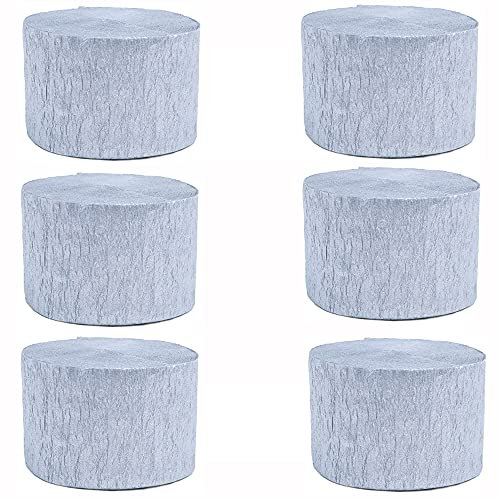 ANCLLO 6 Rollen 4,5 cm x 25 m Krepppapier Party Luftschlangen Hintergrund hängende Dekorationen für Geburtstagsparty, Hochzeit und Festival-Dekorationen (Silber)