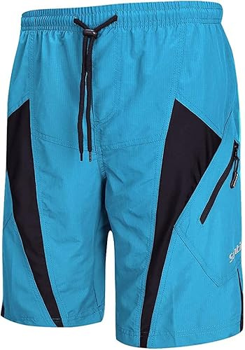 Santic Shorts de vélo pour Hommes，Séchage Rapide Cuissard pour Cycliste avec 4D Rembourrage Pantalons Court de Vélo pour Jogging VTT Randonnée Montagne ou Route Sports Respirants,Bleu XL
