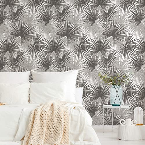Livingwalls Travel Styles fibertapet – tapet med bladutseende i grått och beige – snygg väggtapet för olika rum i 1,59 m x 2,80 m