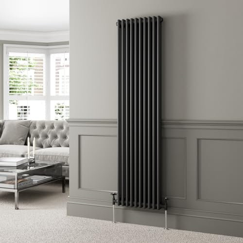 DuraTherm® 1800 x 470mm Black Traditional Vertical Designer Radiator Double Column Colosseum Cast Iron Style Central Heating Panel Radiators Rad