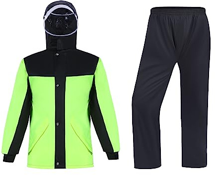 Ynport Crefreak Wasserdichte Regenanzüge für Herren Outdoor Arbeit Regenjacke und Hose Unisex Regenausrüstung mit Kapuze für Alle Sportarten Bauernhof Angeln Motorrad, Grün S