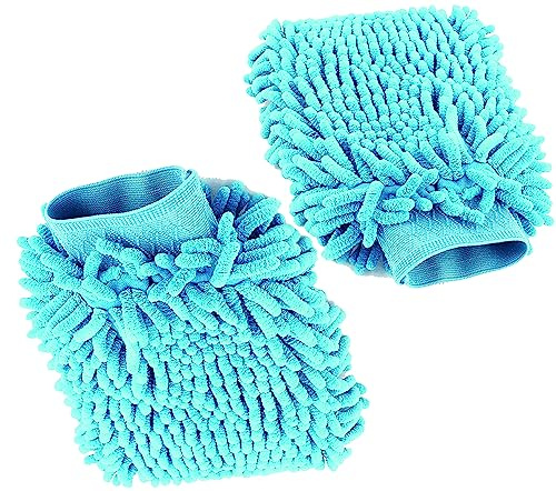 PARENCE.- Lot de 2 Gants de Lavage Microfibres Entretient Voiture/ 2 Gants Doubles Faces pour Ménage Maison Voiture Poussiere - Couleur au Hasard (Bleu, Violet, Orange, Rose)