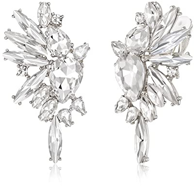 EVER FAITH Ailes Cristal Boucles d'oreilles à clips Mode Déclaration Art Déco Marquise Colorée Gouttes de Mariée Pendantes à clip pour femmes Clair Ton argenté,