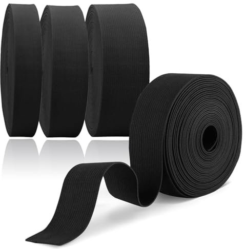 4 Stück Gummiband, 5Meter Gummilitze Elastisches, Gummibänder Nähen 10mm 20mm 30mm 40mm für Hosengummi DIY Handwerk Stoffe zum Nähen, Nicht Leicht Verformbar, Schwarz