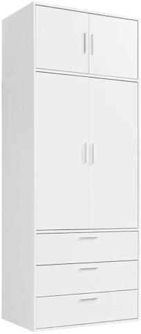 mokebo Kleiderschrank 234cm Höhe in Weiß 2-türig & 3 Schubladen 'Der Grenzenlose', deckenhoher Schlafzimmerschrank, Garderobenschrank, Drehtürenschrank o. Schrank Holz in 90x234x58 (BxHxT)