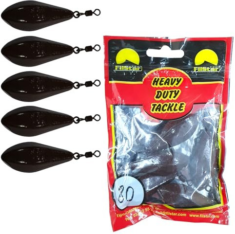 PRO FILSTAR Grundblei Long Cast 5x80g - Wirbel Blei Angeln - Angel Bleie Set - Grundangeln - Birnenblei Angeln - Blei Gewicht - Angelblei - Fishing Weights - Bleigewichte – Tropfenblei – Karpfenblei