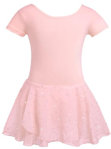 zffriction Kinder Ballettkleidung Mädchen Ballettkleid Baumwolle Kurzarm Ballettanzug Mädchen Tanzkleid Balletttrikot mit Glitzerndes Chiffon Rock Tütü 2-11 Jahre