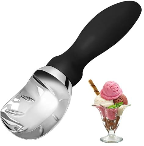 WEXFFU Paletta per Gelato 19x5x3cm Cucchiaio per Gelato Cucchiaio per Gelato in Acciaio Inox Paletta per Gelato,Ideale per Gelato,Melone,Polpette di Carne,Purè di Patate o Palline di Melone (nero)