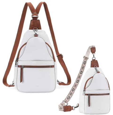 Kasgo Grand Sac de Poitrine Femme, Antivol 5.6L Sac à Dos Bandoulière Banane Femme en Cuir PU Convertible Élégant avec 2 Bandoulière Réglable Amovible pour Voyage Plein Air Vacances Beige Marron